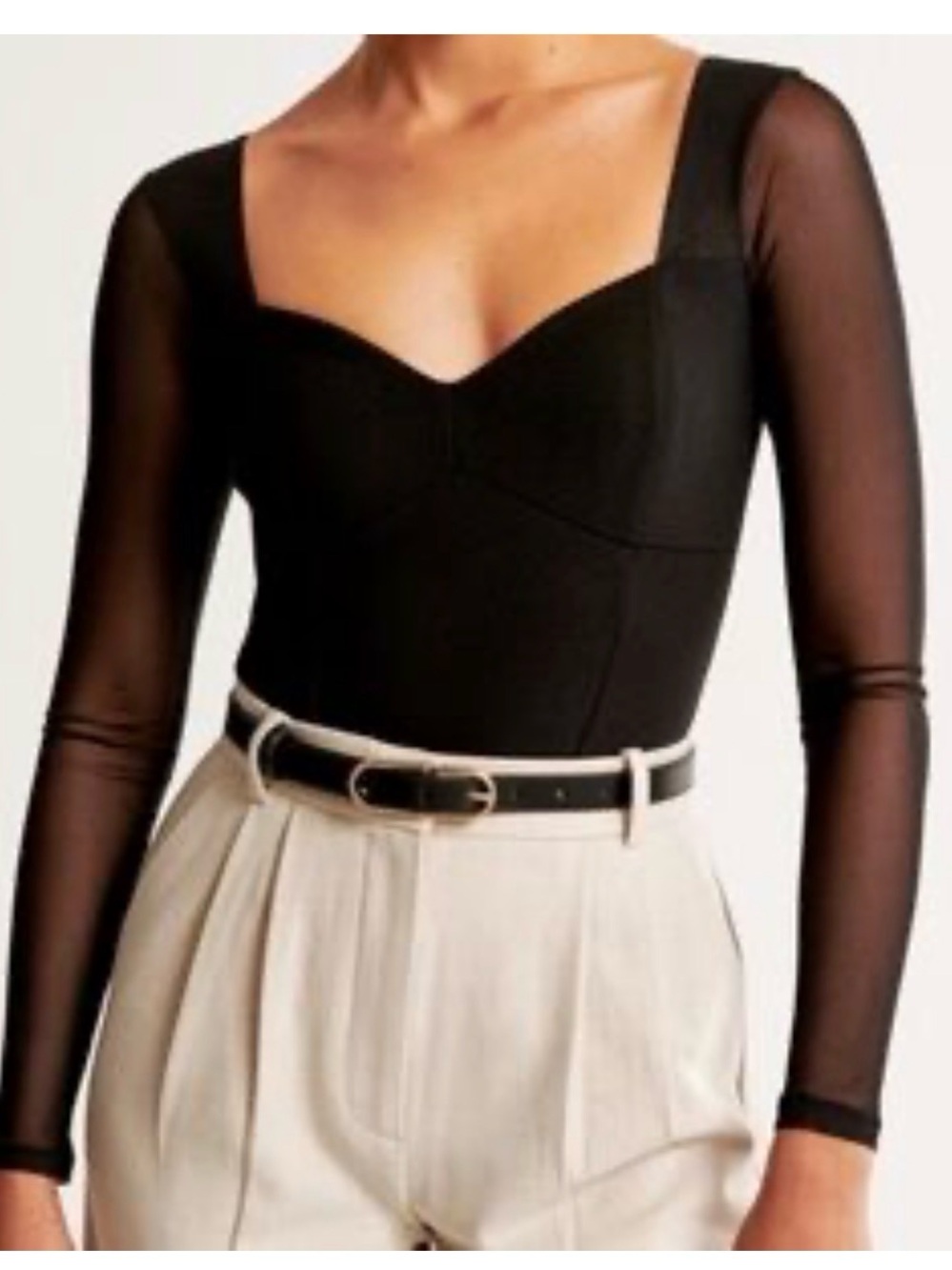 Black Square Neck Mesh Sleeve Women's Top Bodysuit M Abercrombie & fitch